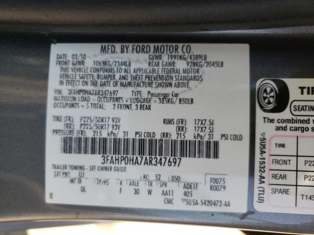 Photo 9 VIN: 3FAHP0HA7AR347697 - FORD FUSION SE 