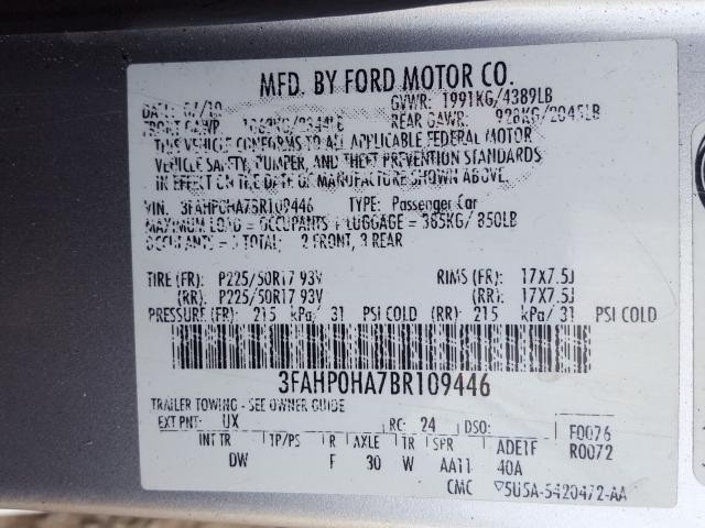 Photo 9 VIN: 3FAHP0HA7BR109446 - FORD FUSION SE 