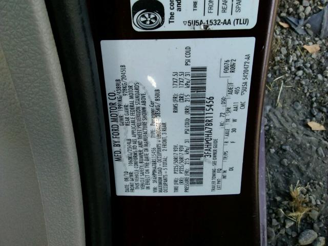 Photo 9 VIN: 3FAHP0HA7BR115456 - FORD FUSION SE 