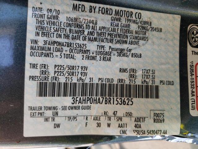 Photo 9 VIN: 3FAHP0HA7BR153625 - FORD FUSION SE 