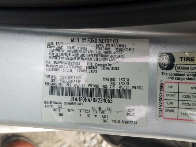 Photo 9 VIN: 3FAHP0HA7BR224063 - FORD FUSION SE 