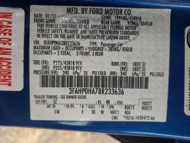 Photo 9 VIN: 3FAHP0HA7BR233636 - FORD FUSION SE 