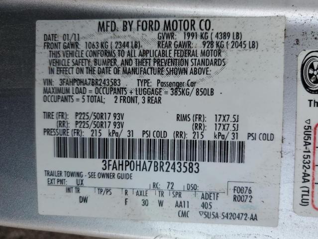 Photo 11 VIN: 3FAHP0HA7BR243583 - FORD FUSION 