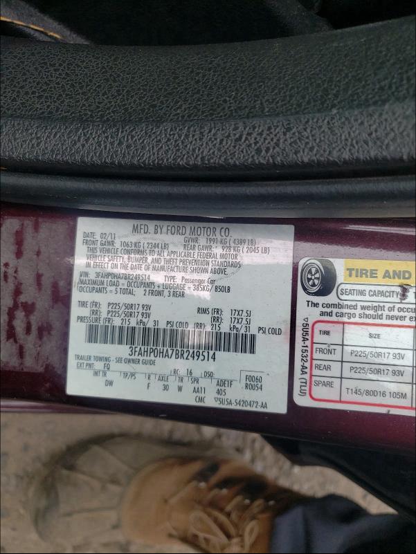 Photo 9 VIN: 3FAHP0HA7BR249514 - FORD FUSION SE 