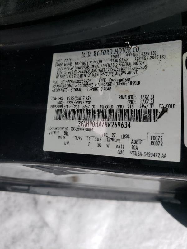 Photo 9 VIN: 3FAHP0HA7BR269634 - FORD FUSION SE 