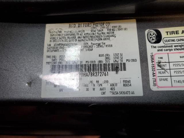 Photo 9 VIN: 3FAHP0HA7BR272761 - FORD FUSION SE 