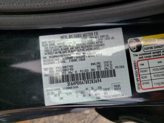 Photo 9 VIN: 3FAHP0HA7BR283694 - FORD FUSION SE 