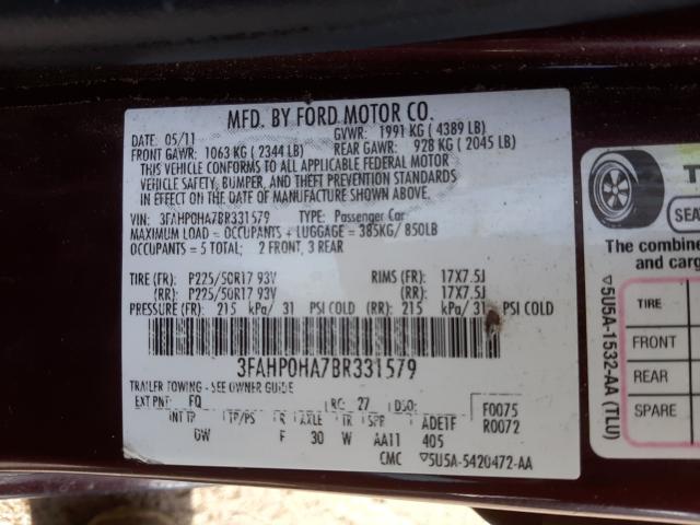 Photo 9 VIN: 3FAHP0HA7BR331579 - FORD FUSION SE 