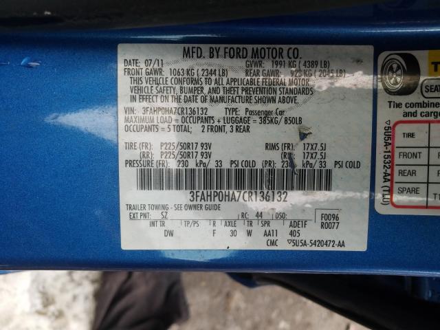 Photo 9 VIN: 3FAHP0HA7CR136132 - FORD FUSION SE 