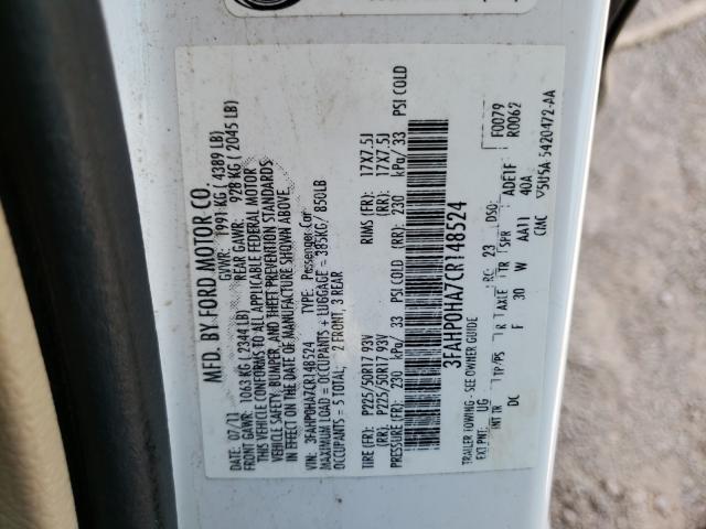 Photo 9 VIN: 3FAHP0HA7CR148524 - FORD FUSION SE 