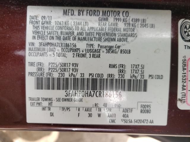 Photo 9 VIN: 3FAHP0HA7CR186156 - FORD FUSION SE 