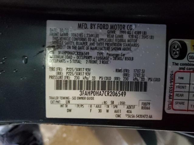 Photo 11 VIN: 3FAHP0HA7CR206549 - FORD FUSION SE 