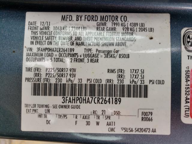 Photo 9 VIN: 3FAHP0HA7CR264189 - FORD FUSION SE 