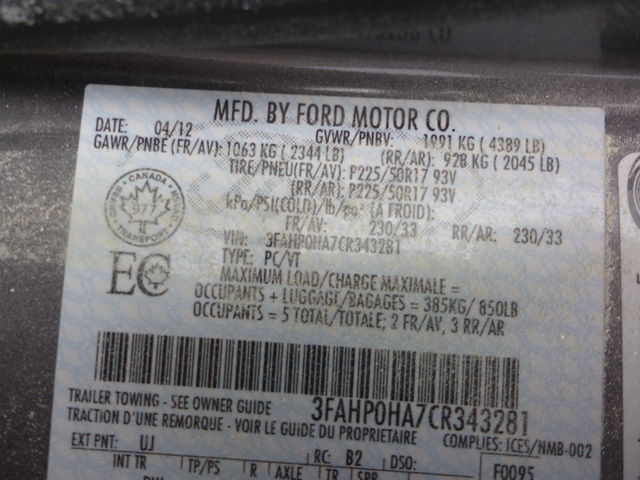 Photo 8 VIN: 3FAHP0HA7CR343281 - FORD FUSION SE 