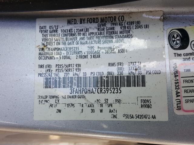 Photo 9 VIN: 3FAHP0HA7CR395235 - FORD FUSION SE 