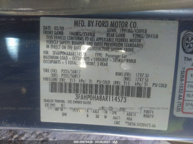 Photo 8 VIN: 3FAHP0HA8AR114573 - FORD FUSION 