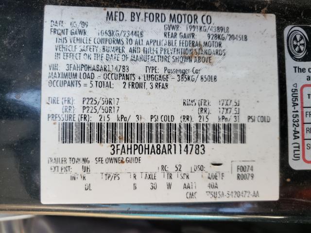 Photo 9 VIN: 3FAHP0HA8AR114783 - FORD FUSION SE 