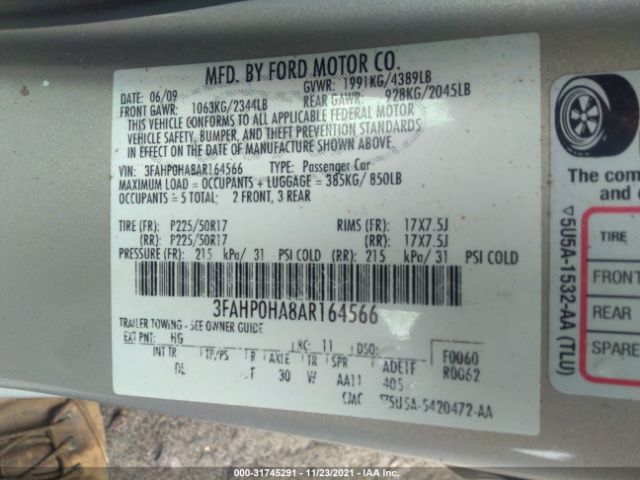 Photo 8 VIN: 3FAHP0HA8AR164566 - FORD FUSION 