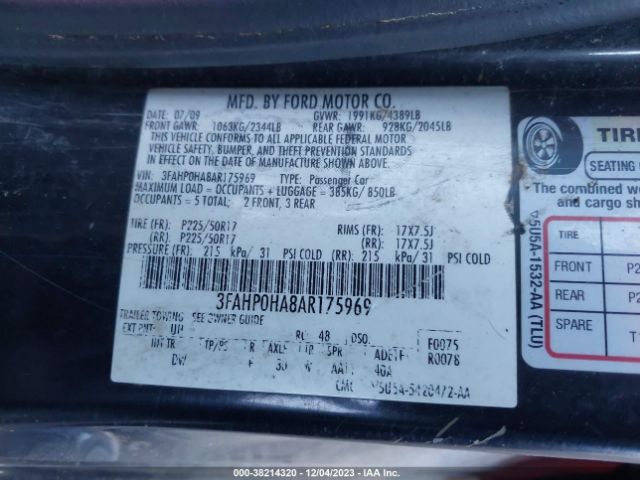 Photo 8 VIN: 3FAHP0HA8AR175969 - FORD FUSION 