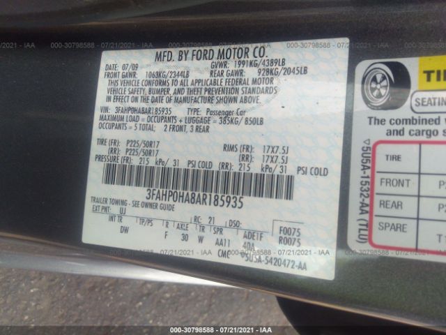 Photo 8 VIN: 3FAHP0HA8AR185935 - FORD FUSION 