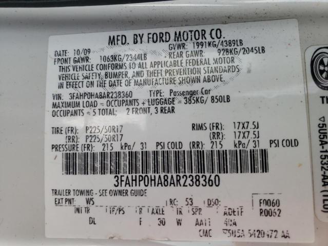 Photo 9 VIN: 3FAHP0HA8AR238360 - FORD FUSION SE 