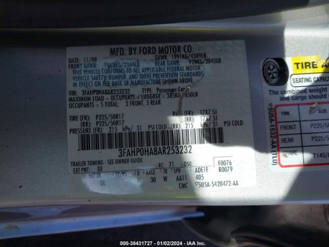 Photo 8 VIN: 3FAHP0HA8AR253232 - FORD FUSION 