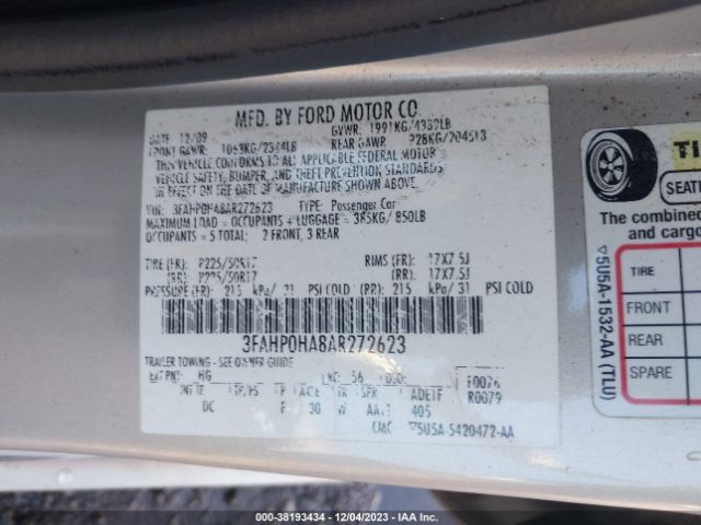 Photo 8 VIN: 3FAHP0HA8AR272623 - FORD FUSION 