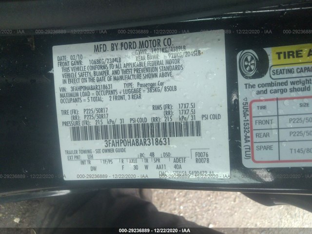 Photo 8 VIN: 3FAHP0HA8AR318631 - FORD FUSION 