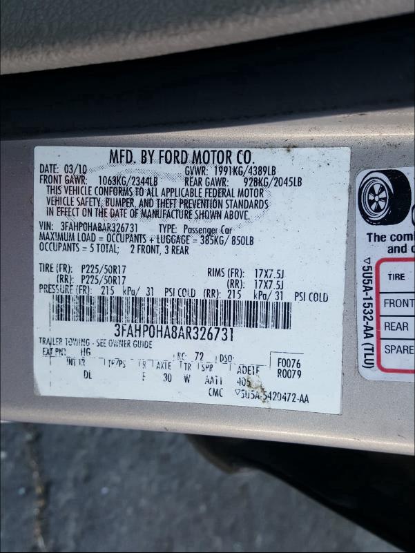 Photo 9 VIN: 3FAHP0HA8AR326731 - FORD FUSION SE 