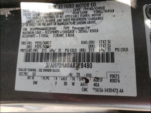 Photo 9 VIN: 3FAHP0HA8AR328480 - FORD FUSION SE 