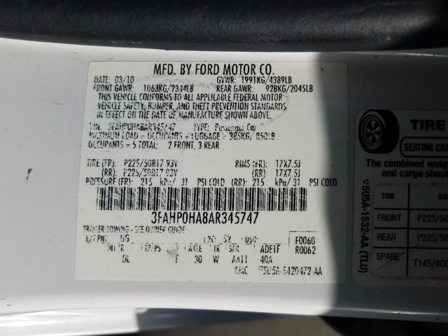 Photo 9 VIN: 3FAHP0HA8AR345747 - FORD FUSION SE 