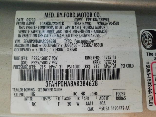 Photo 9 VIN: 3FAHP0HA8AR384628 - FORD FUSION SE 