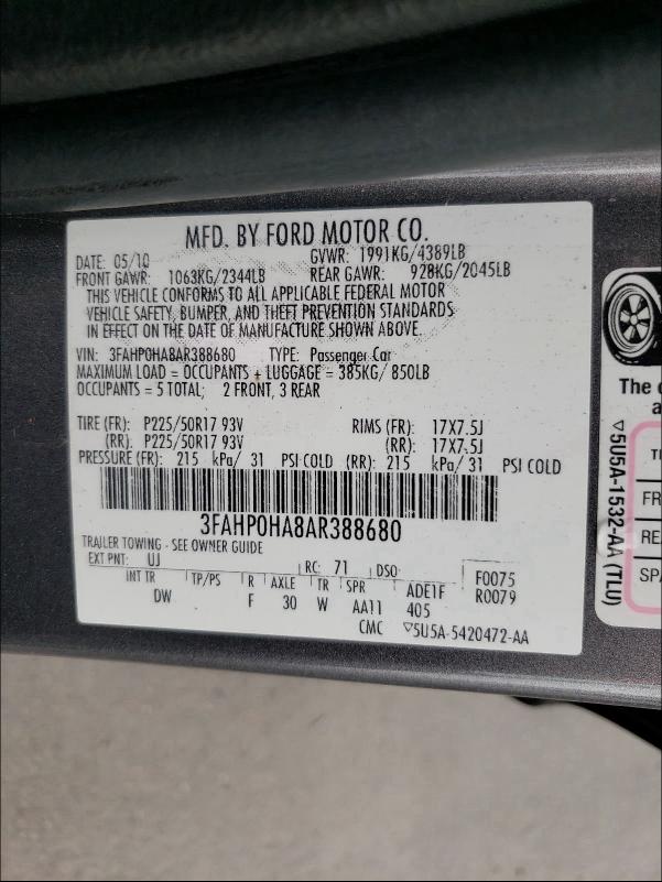 Photo 9 VIN: 3FAHP0HA8AR388680 - FORD FUSION SE 