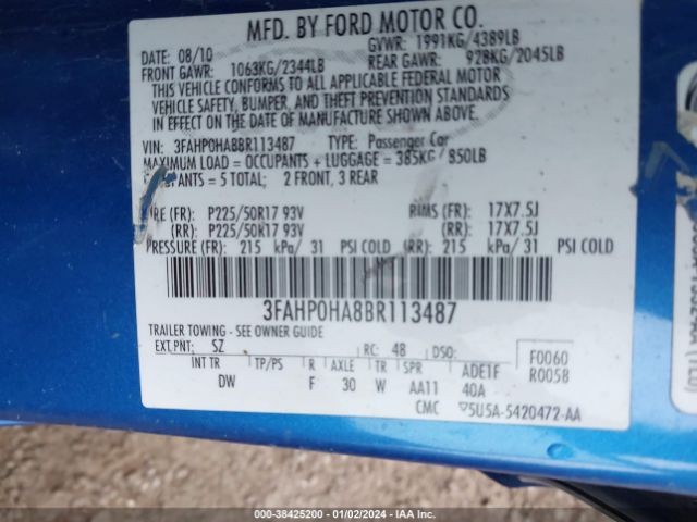 Photo 8 VIN: 3FAHP0HA8BR113487 - FORD FUSION 