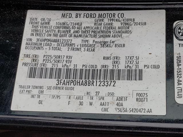 Photo 9 VIN: 3FAHP0HA8BR123372 - FORD FUSION SE 