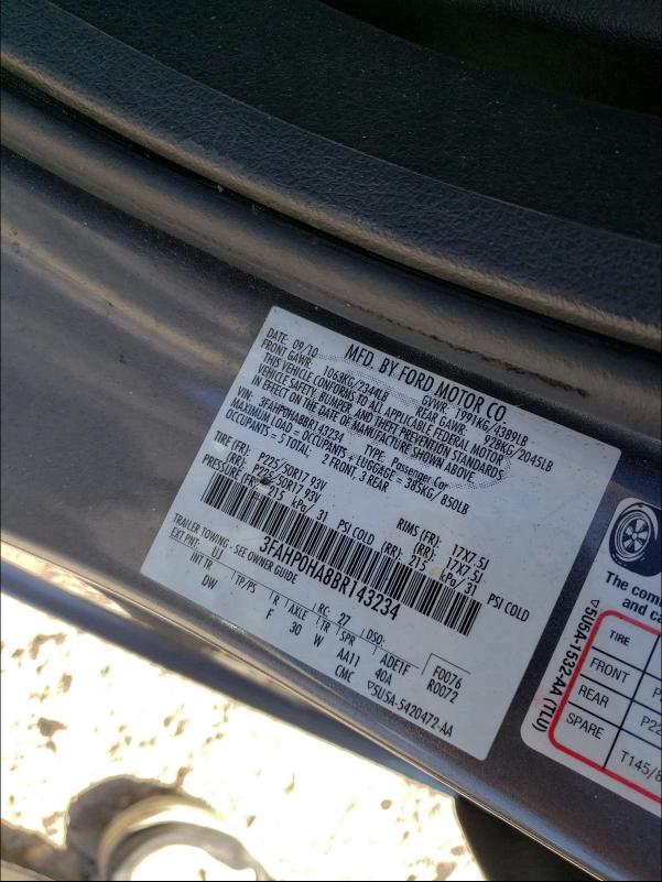 Photo 9 VIN: 3FAHP0HA8BR143234 - FORD FUSION SE 