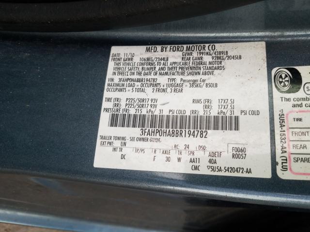 Photo 9 VIN: 3FAHP0HA8BR194782 - FORD FUSION SE 