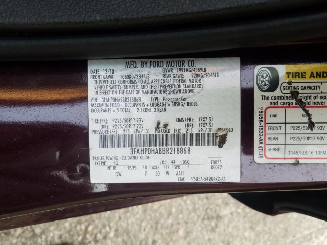 Photo 9 VIN: 3FAHP0HA8BR218868 - FORD FUSION SE 