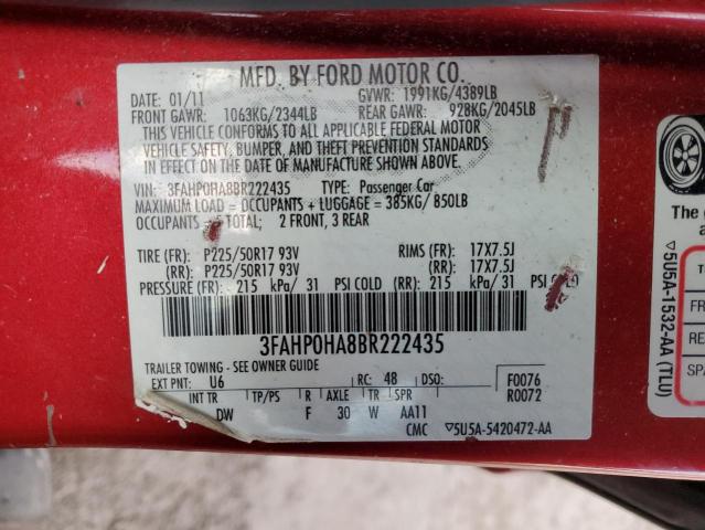 Photo 11 VIN: 3FAHP0HA8BR222435 - FORD FUSION 