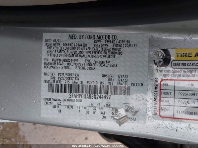 Photo 8 VIN: 3FAHP0HA8BR244497 - FORD FUSION 