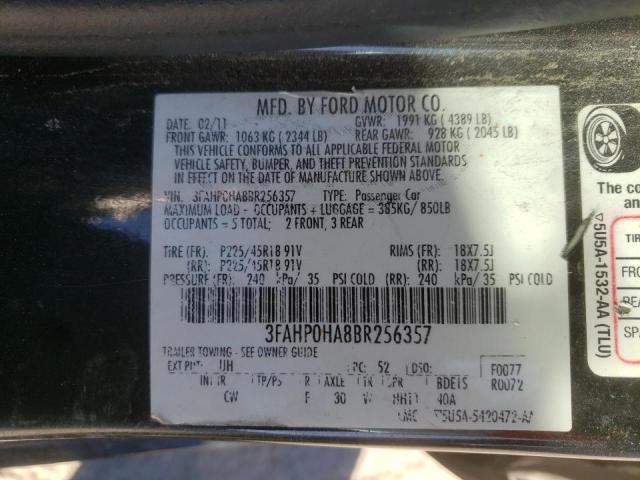 Photo 9 VIN: 3FAHP0HA8BR256357 - FORD FUSION SE 