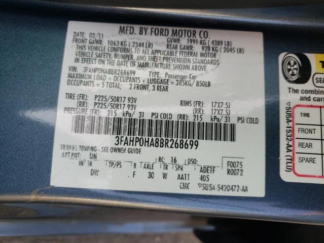 Photo 9 VIN: 3FAHP0HA8BR268699 - FORD FUSION SE 