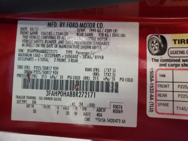 Photo 9 VIN: 3FAHP0HA8BR272171 - FORD FUSION SE 