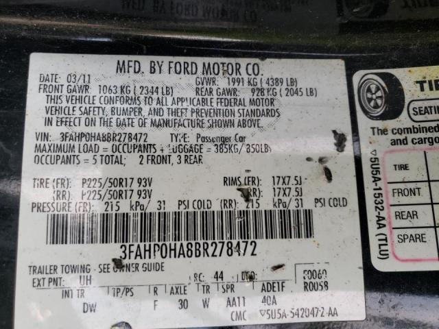 Photo 9 VIN: 3FAHP0HA8BR278472 - FORD FUSION SE 