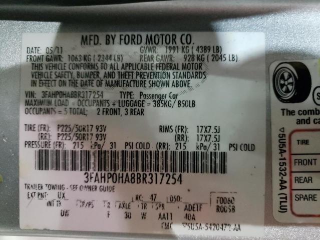 Photo 12 VIN: 3FAHP0HA8BR317254 - FORD FUSION 