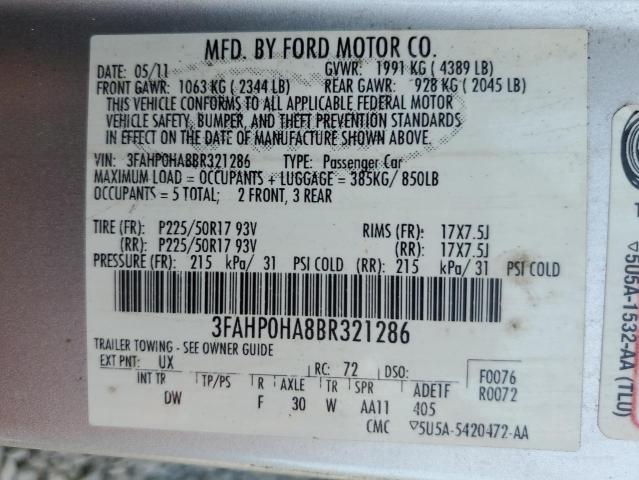 Photo 11 VIN: 3FAHP0HA8BR321286 - FORD FUSION SE 