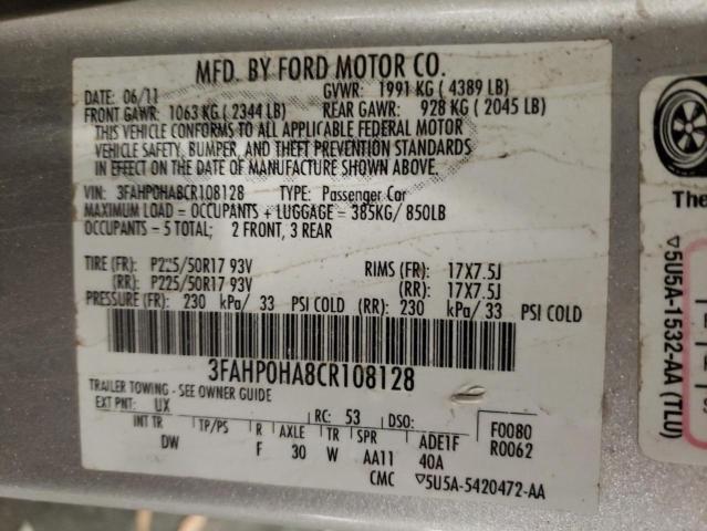 Photo 11 VIN: 3FAHP0HA8CR108128 - FORD FUSION SE 