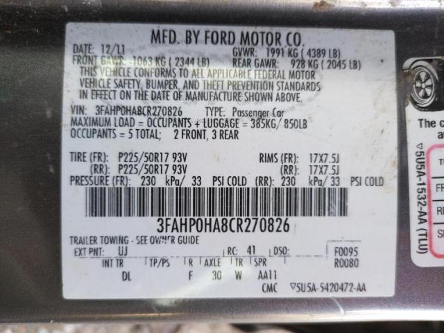 Photo 9 VIN: 3FAHP0HA8CR270826 - FORD FUSION SE 