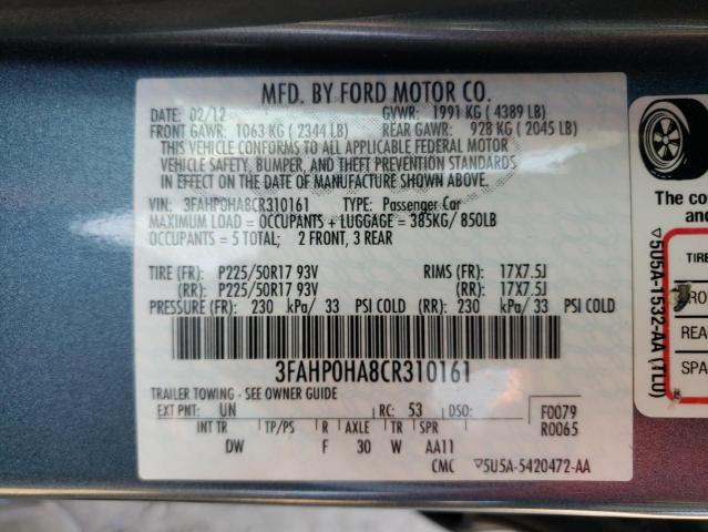 Photo 9 VIN: 3FAHP0HA8CR310161 - FORD FUSION SE 