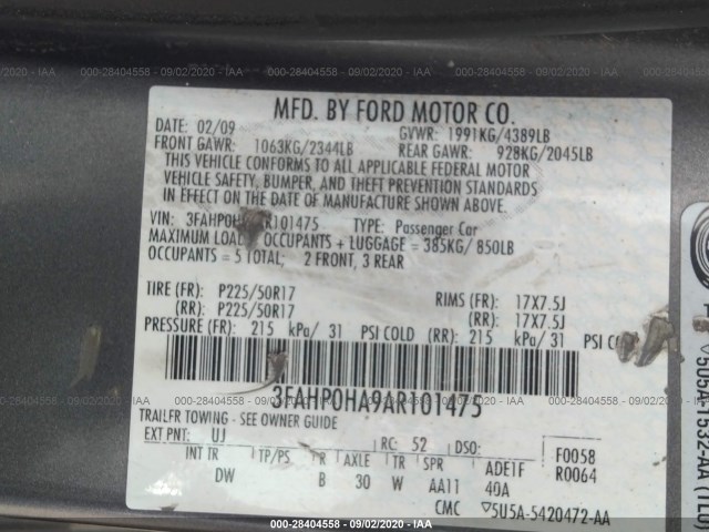 Photo 8 VIN: 3FAHP0HA9AR101475 - FORD FUSION 